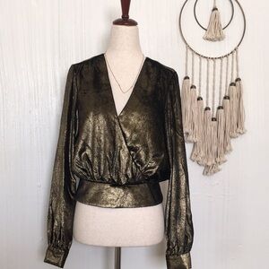 New Frame Denim metallic gold black velvet plunge top XS glam club Halloween